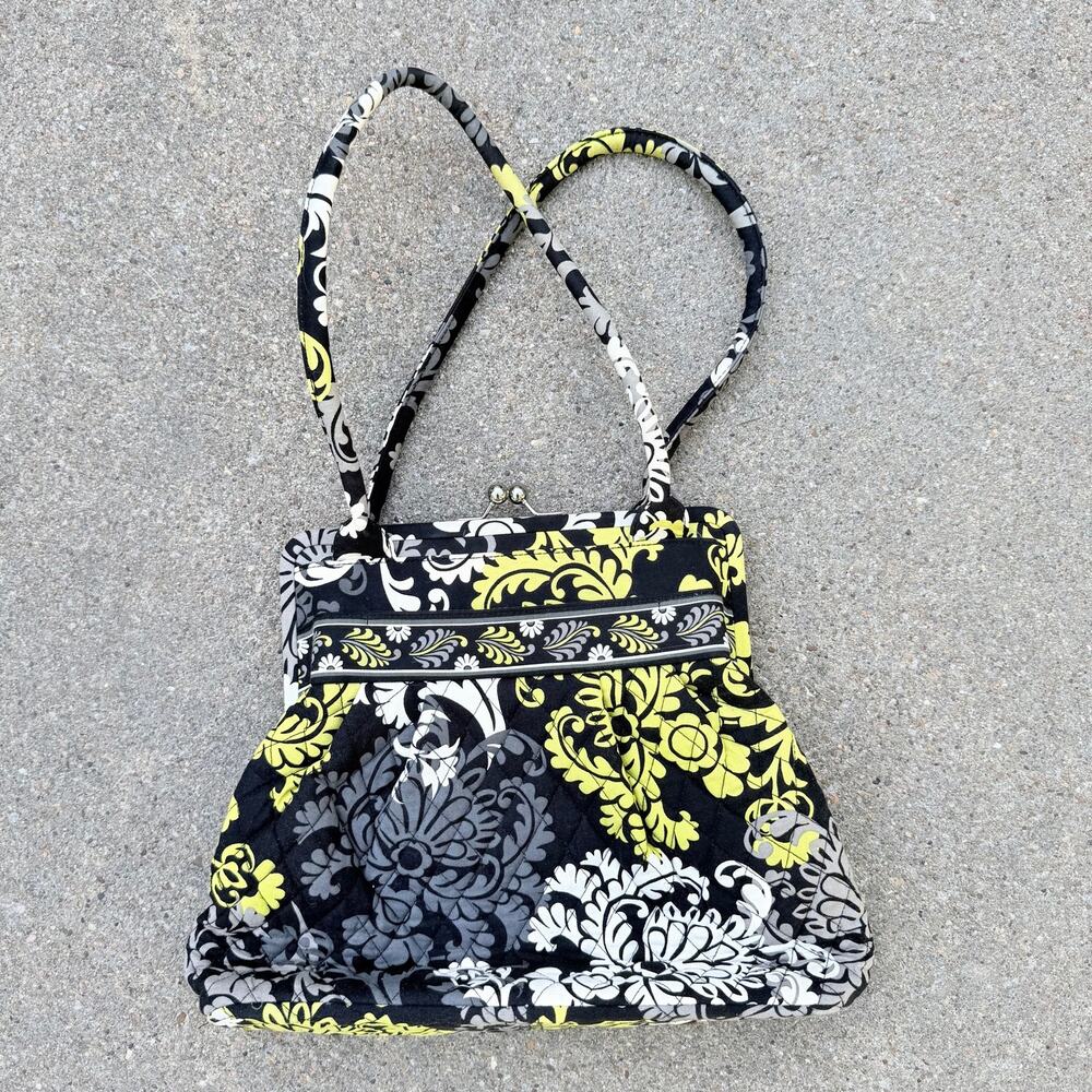 Y2K Vera Bradley Baroque Kiss Black Yellow Floral Turn Lock Floral Purse Bag